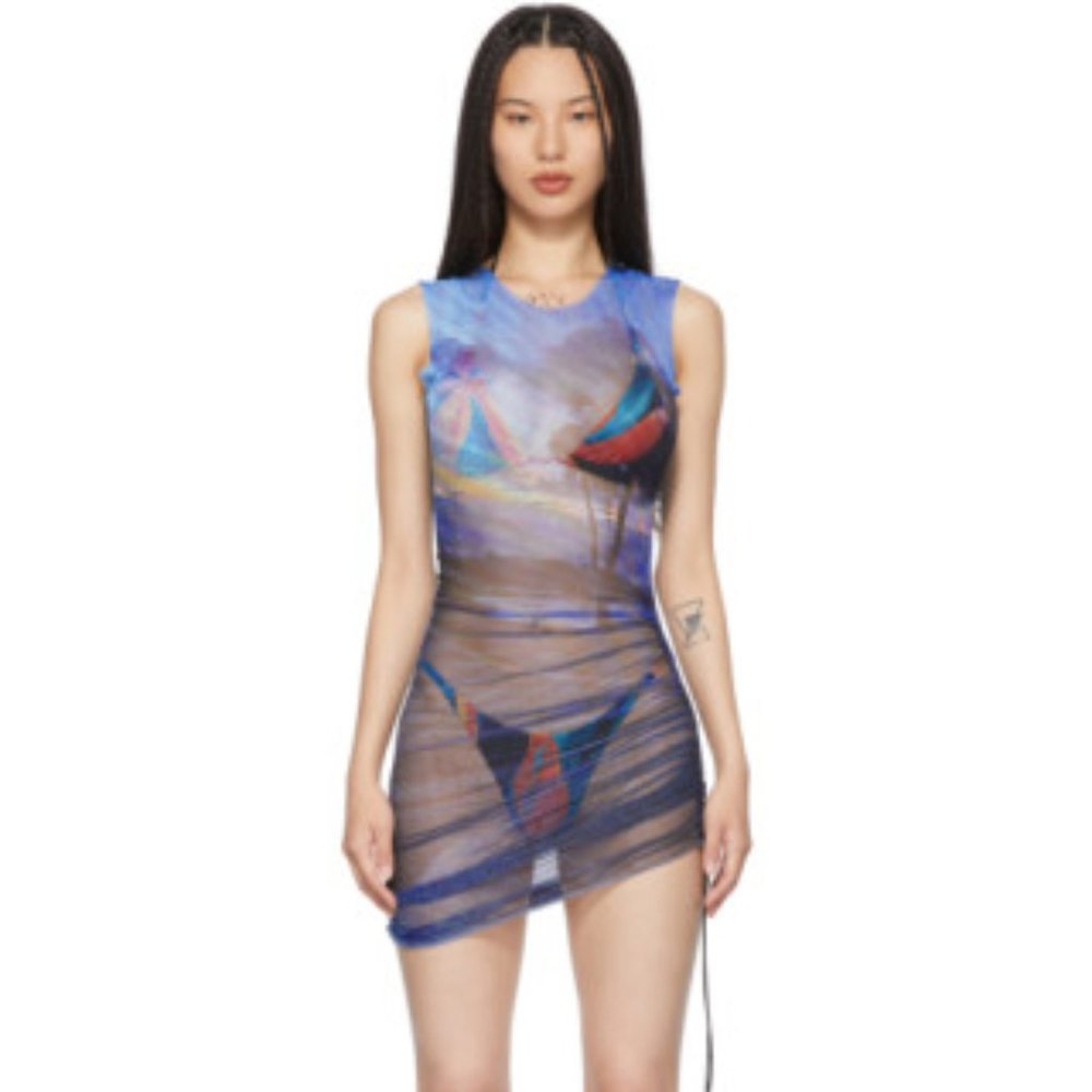 Louisa Ballou Blue Heatwave Ruched Dress $550 NWT Small
